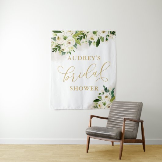 Wit en Goud Bloemen Vrijgezellenfeest Achtergrond Wandkleed (In situ)