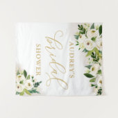 Wit en Goud Bloemen Vrijgezellenfeest Achtergrond Wandkleed (Voorkant (horizontaal))