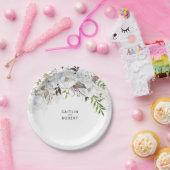 Wit en Goud Bloemen Waterverf Bruiloft Papieren Bordje (Feest)