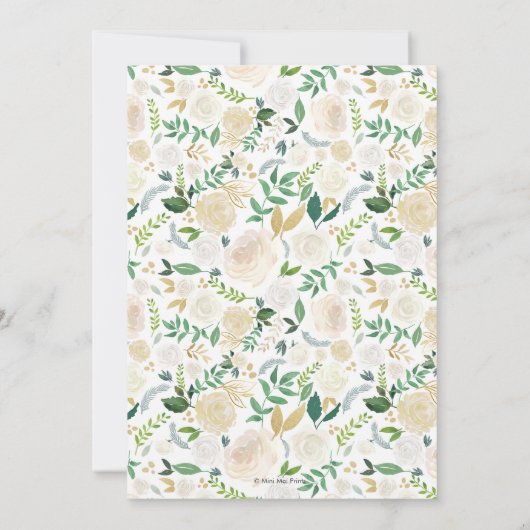 Wit en goud bloemenbruiloft uitnodiging (Achterkant)