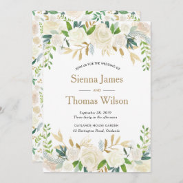 Wit en goud bloemenbruiloft uitnodiging