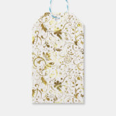 Wit en goud bloemendamast patroon cadeaulabel (Voorkant)