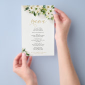 Wit en Goud Bloemenevenement Diner Papier Menu (Hand)