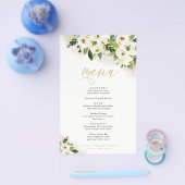 Wit en Goud Bloemenevenement Diner Papier Menu (Enkel)