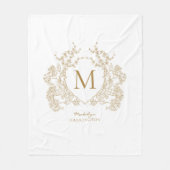  wit en goud bloemenkam Monogram Fleece Deken (Voorkant)