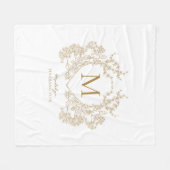  wit en goud bloemenkam Monogram Fleece Deken (Voorkant (Horizontaal))