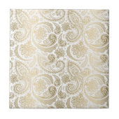 Wit en goud bloemenkant Paisley 2 Tegeltje (Voorkant)