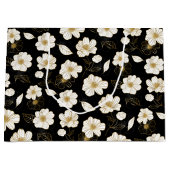 Wit en goud bloemmotief zwart groot cadeauzakje (Voorkant)