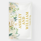Wit en Goud Boho Bohemian Chic Greenery Wedding Spandoek (Verticaal)
