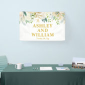 Wit en Goud Boho Bohemian Chic Greenery Wedding Spandoek (Beurs)