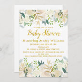 Wit en Goud Boho Botanische groen Baby shower Kaart (Voorkant / Achterkant)