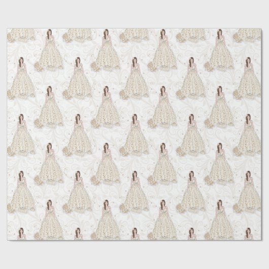 Wit en goud bruids trouwjurk cadeaupapier (Vlak)