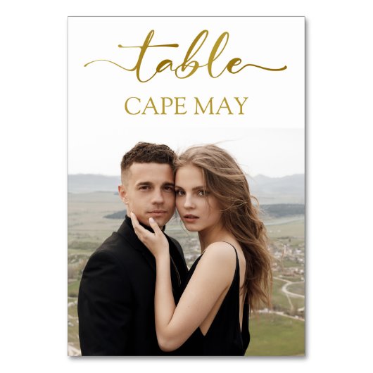 Wit en Goud Bruiloft Foto Tafel Aantal Kaarten (Voorkant)