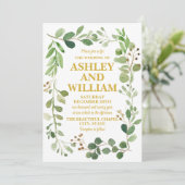 Wit en goud Chic Greenery Boho Boheemse bruiloft Kaart (Staand voorkant)