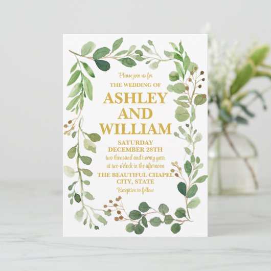 Wit en goud Chic Greenery Boho Boheemse bruiloft Kaart (Staand voorkant)