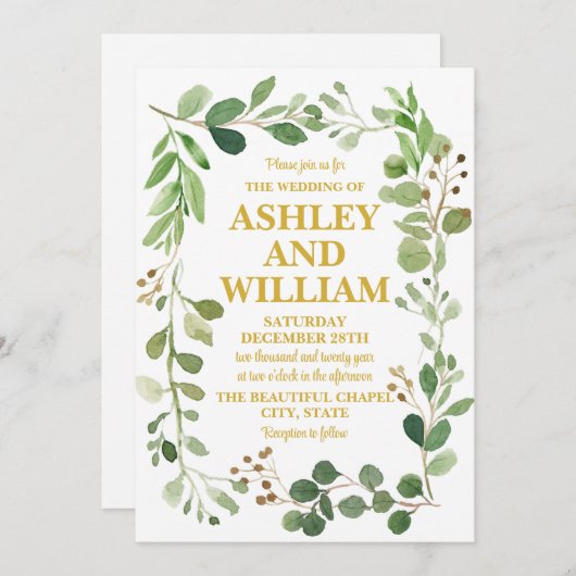 Wit en goud Chic Greenery Boho Boheemse bruiloft Kaart (Voorkant / Achterkant)