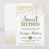 Wit en Goud Chic Sweet Sixteen Party Verjaardag Kaart (Voorkant / Achterkant)