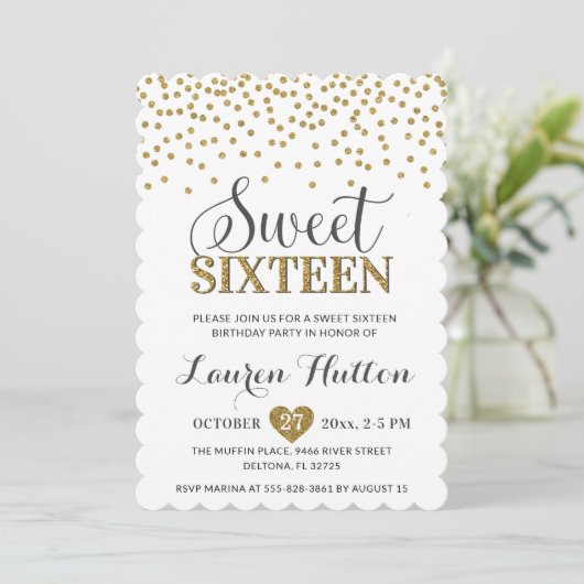Wit en Goud Chic Sweet Sixteen Party Verjaardag Kaart (Staand voorkant)