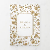 Wit en Goud Chinoiserie Crest QR Code Huwelijk Drieluik Uitnodiging (Cover)