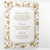 Wit en Goud Chinoiserie Crest QR Code Huwelijk Drieluik Uitnodiging (Binnenzijde eerst)