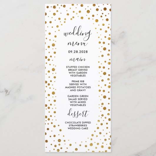 Wit en Goud Confetti Folie Bruiloft Menu Kaarten (Voorkant)