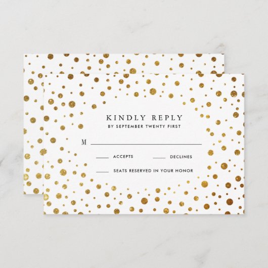 Wit en Goud Confetti Folie Bruiloft RSVP Kaarten (Voorkant / Achterkant)
