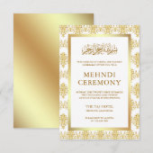Wit en Goud Damast Islamitische Moslim Mehndi Informatiekaartje (Voorkant / Achterkant)