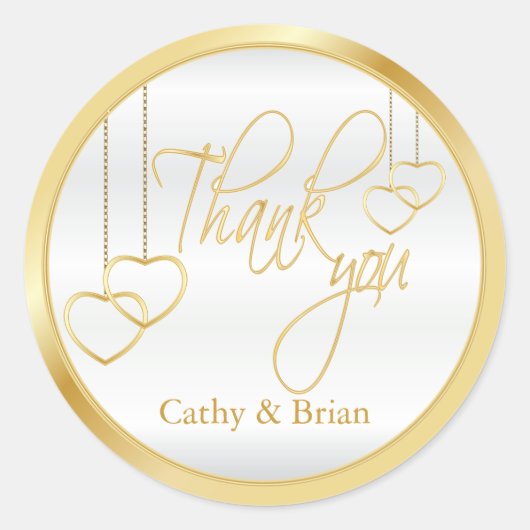 Wit en Goud Dank U Ronde Sticker (Voorkant)