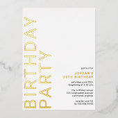 Wit en Goud | Eenvoudige moderne elke leeftijd ver Folie Uitnodiging (Voorkant)