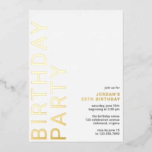 Wit en Goud | Eenvoudige moderne elke leeftijd ver Folie Uitnodiging (Voorkant)