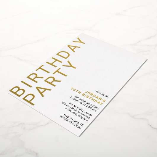 Wit en Goud | Eenvoudige moderne elke leeftijd ver Folie Uitnodiging (Gedraaid)