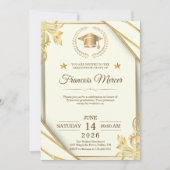 Wit en Goud Elegant Afstudeerfeest Kaart (Voorkant)