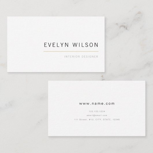 Wit en goud elegant eenvoudig modern minimalistisc visitekaartje (Voorkant / Achterkant)