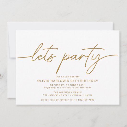 Wit en Goud | Elegant Modern Any Age Verjaardag Kaart (Voorkant)