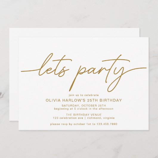 Wit en Goud | Elegant Modern Any Age Verjaardag Kaart (Voorkant / Achterkant)