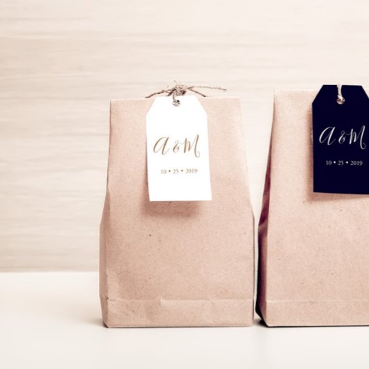 Wit en Goud Elegant Monogram Huwelijksgunst label Cadeaulabel