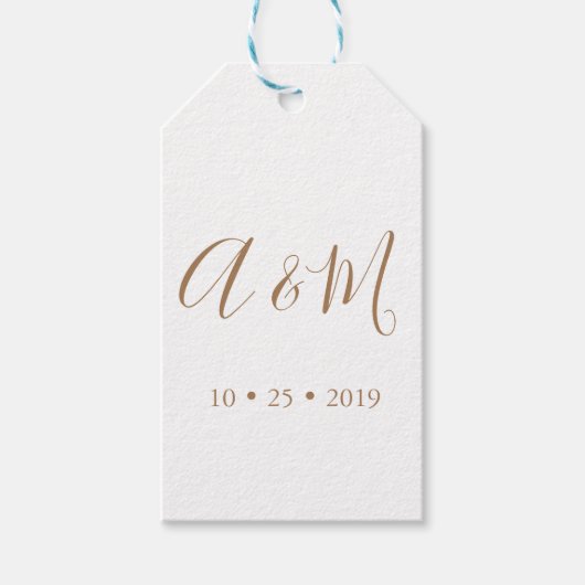 Wit en Goud Elegant Monogram Huwelijksgunst label Cadeaulabel (Voorkant)