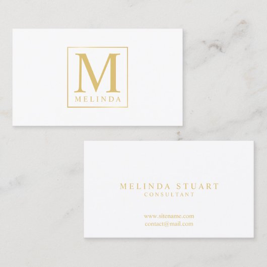 Wit en goud elegant monogram
 visitekaartje (Voorkant / Achterkant)