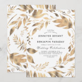 Wit en goud Elegant verlaat Laurel Wedding Kaart (Voorkant / Achterkant)