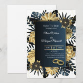 Wit en goud elegante bruiloft kaart (Voorkant / Achterkant)