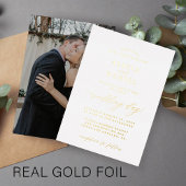 Wit en goud elegante typografie foto bruiloft folie uitnodiging