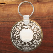 Wit en goud filigree glas naaiknop sleutelhanger (Voorkant)