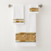 Wit en Goud Fleur de Lis Elegant Bad Handdoek (Insitu)