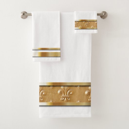 Wit en Goud Fleur de Lis Elegant Bad Handdoek (Insitu)