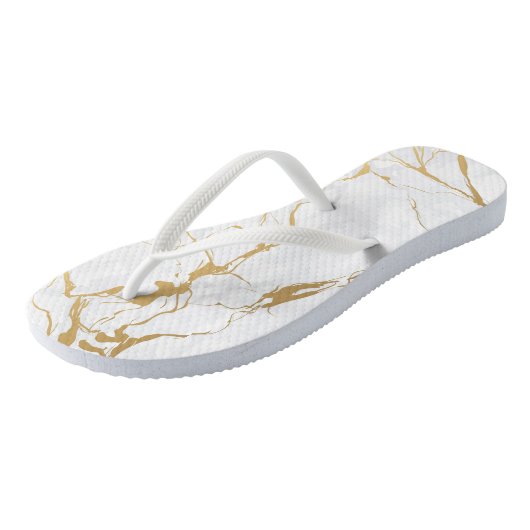 Wit en goud gemarmerd teenslippers (Schuin)