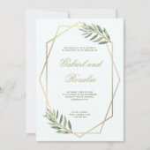 Wit en Goud Geometrisch Bloemen Bruiloft Kaart (Voorkant)