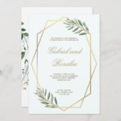 Wit en Goud Geometrisch Bloemen Bruiloft Kaart (Voorkant / Achterkant)