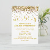 Wit en Goud Glitter 30e Verjaardag Let's Party Kaart (Staand voorkant)