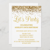 Wit en Goud Glitter 30e Verjaardag Let's Party Kaart (Voorkant / Achterkant)