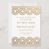 Wit en Goud Glitter Art Deco Fan Bruiloft Kaart (Voorkant)